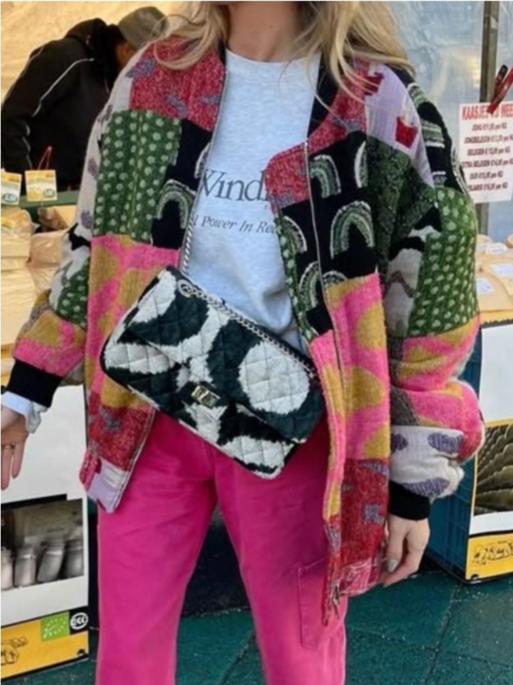 Zara Multicolor Patchwork Jacket - Pink, Green, Black